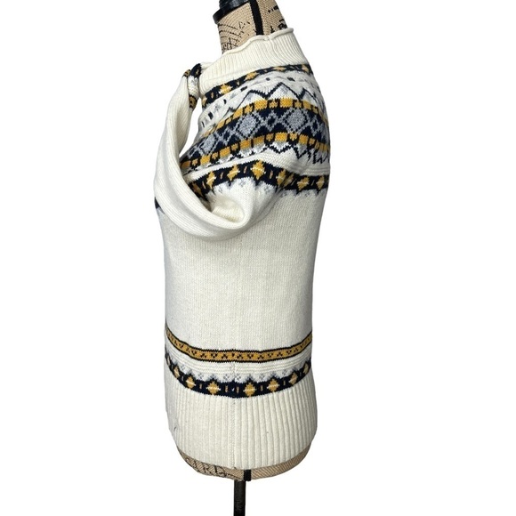 J. Crew Wool Mix Sweater Fair Isle Blue and Cream Roll Neck Style - Picture 7 of 10